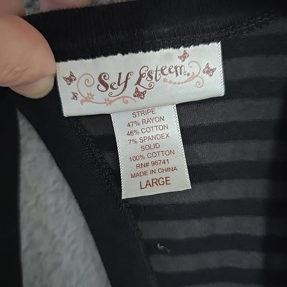 Self Esteem Women’s Short Sleeve Top Blouse Black/Brown Striped Size XL - Picture 9 of 15